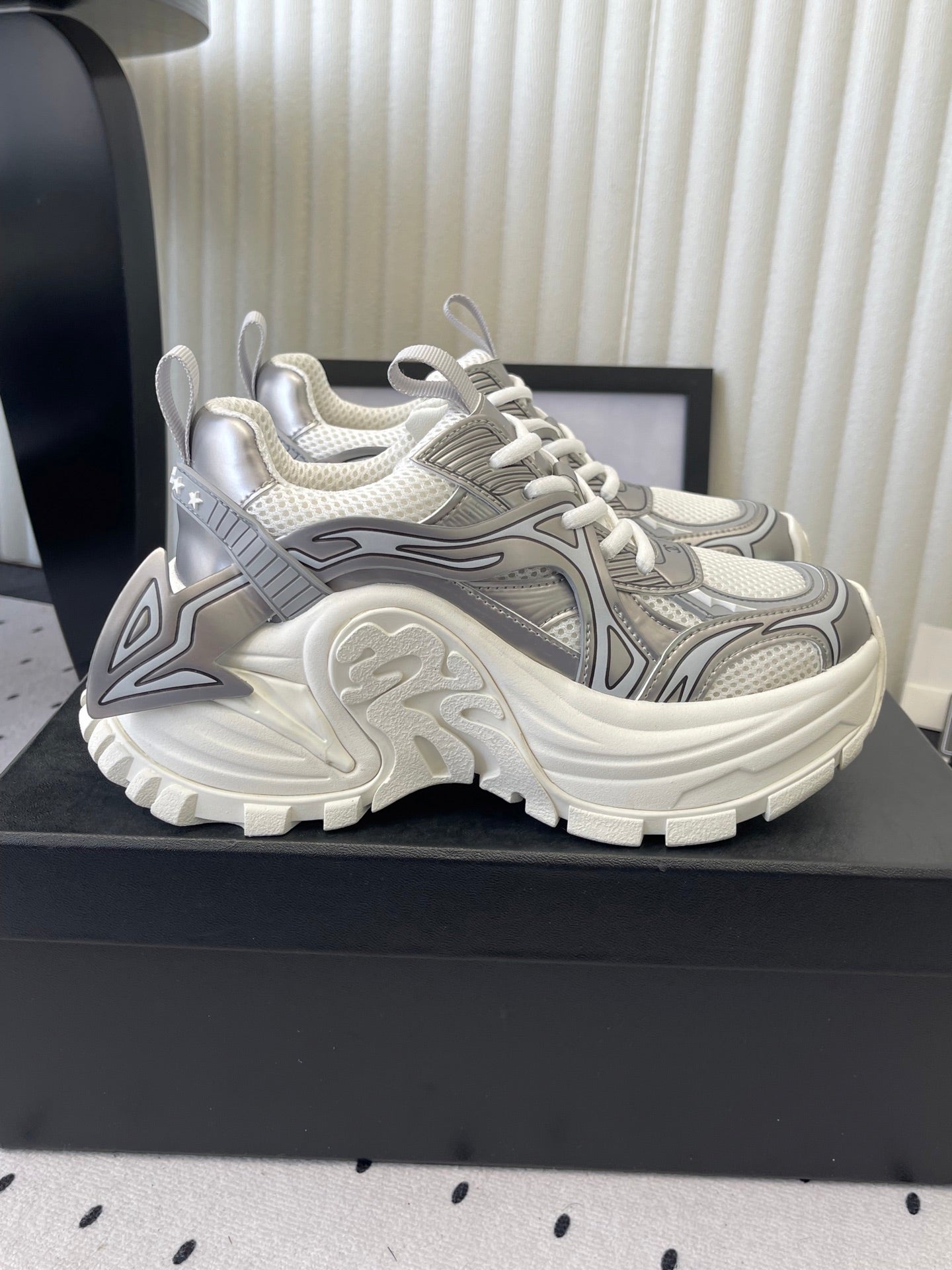 CC Platform Sneakers Sliver White Mesh Rubber 611804