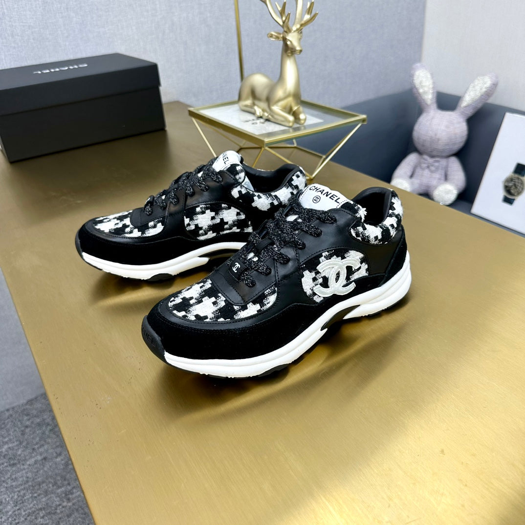 CC 26ss Trainer Black White Tweed Suede Calfskin 668058