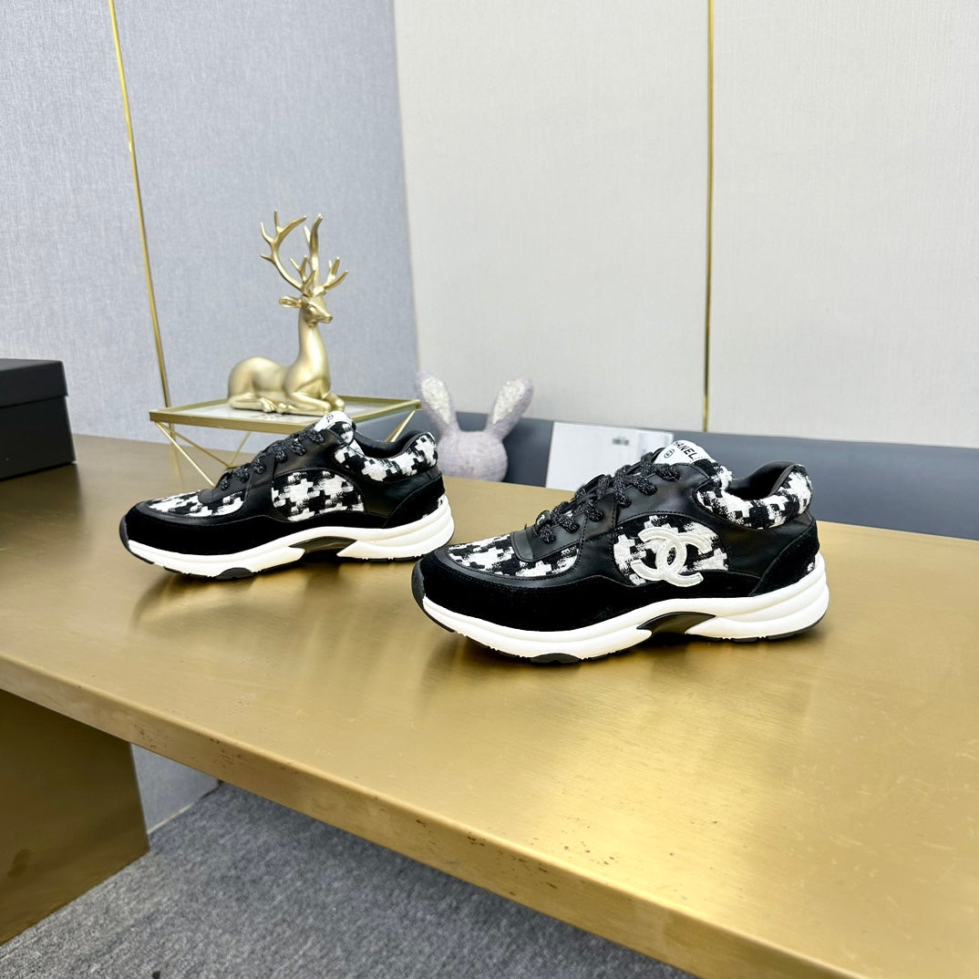 CC 26ss Trainer Black White Tweed Suede Calfskin 668058