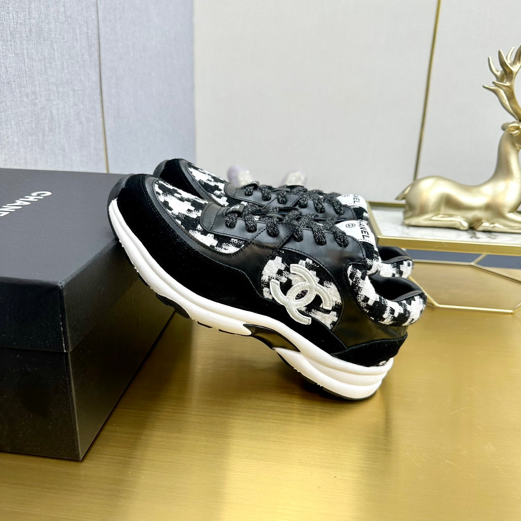 CC 26ss Trainer Black White Tweed Suede Calfskin 668058