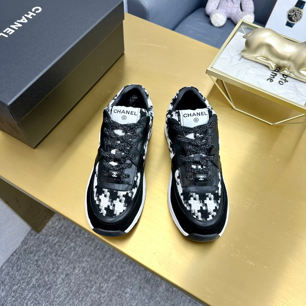 CC 26ss Trainer Black White Tweed Suede Calfskin 668058