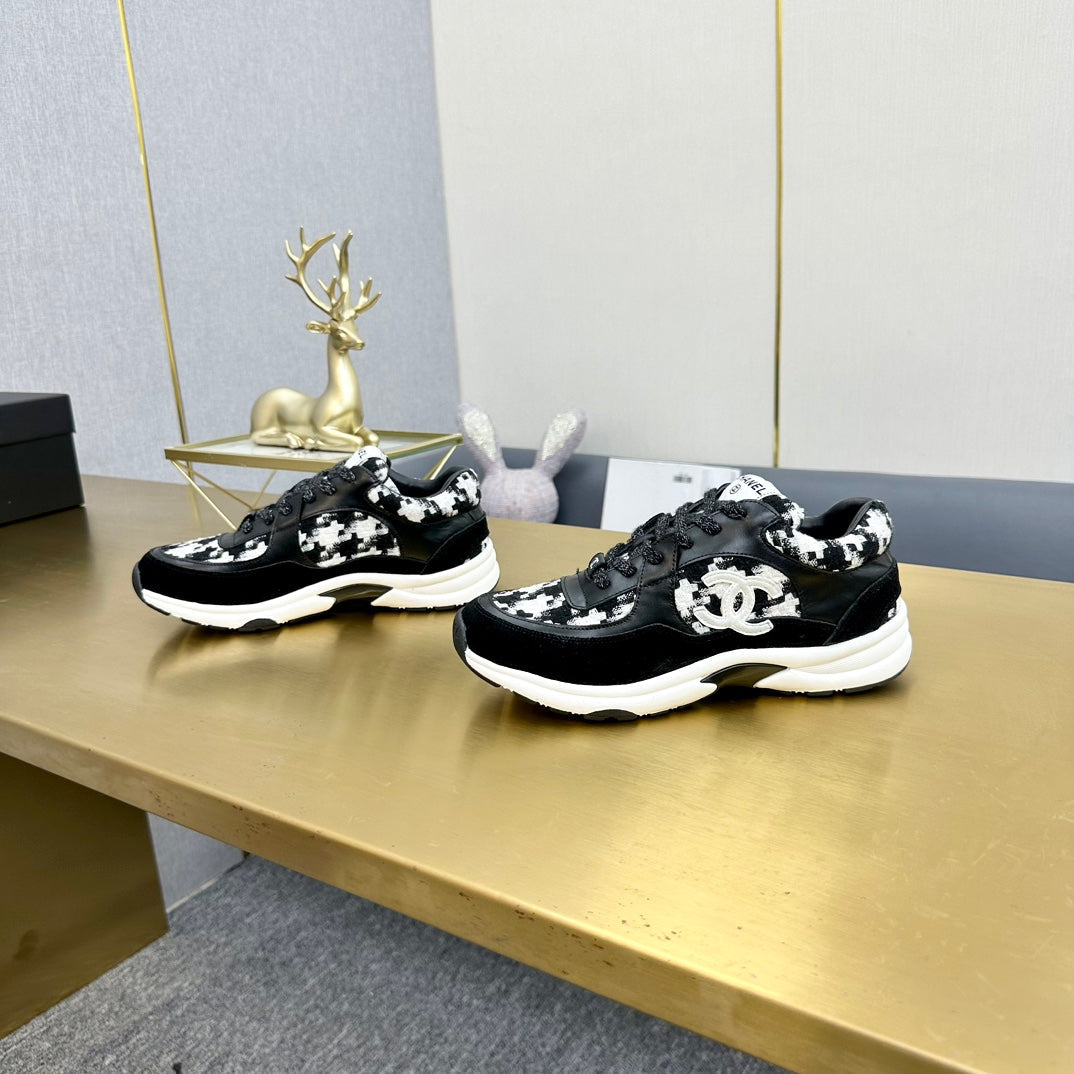 CC 26ss Trainer Black White Tweed Suede Calfskin 668058