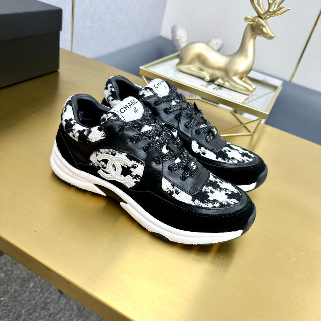 CC 26ss Trainer Black White Tweed Suede Calfskin 668058