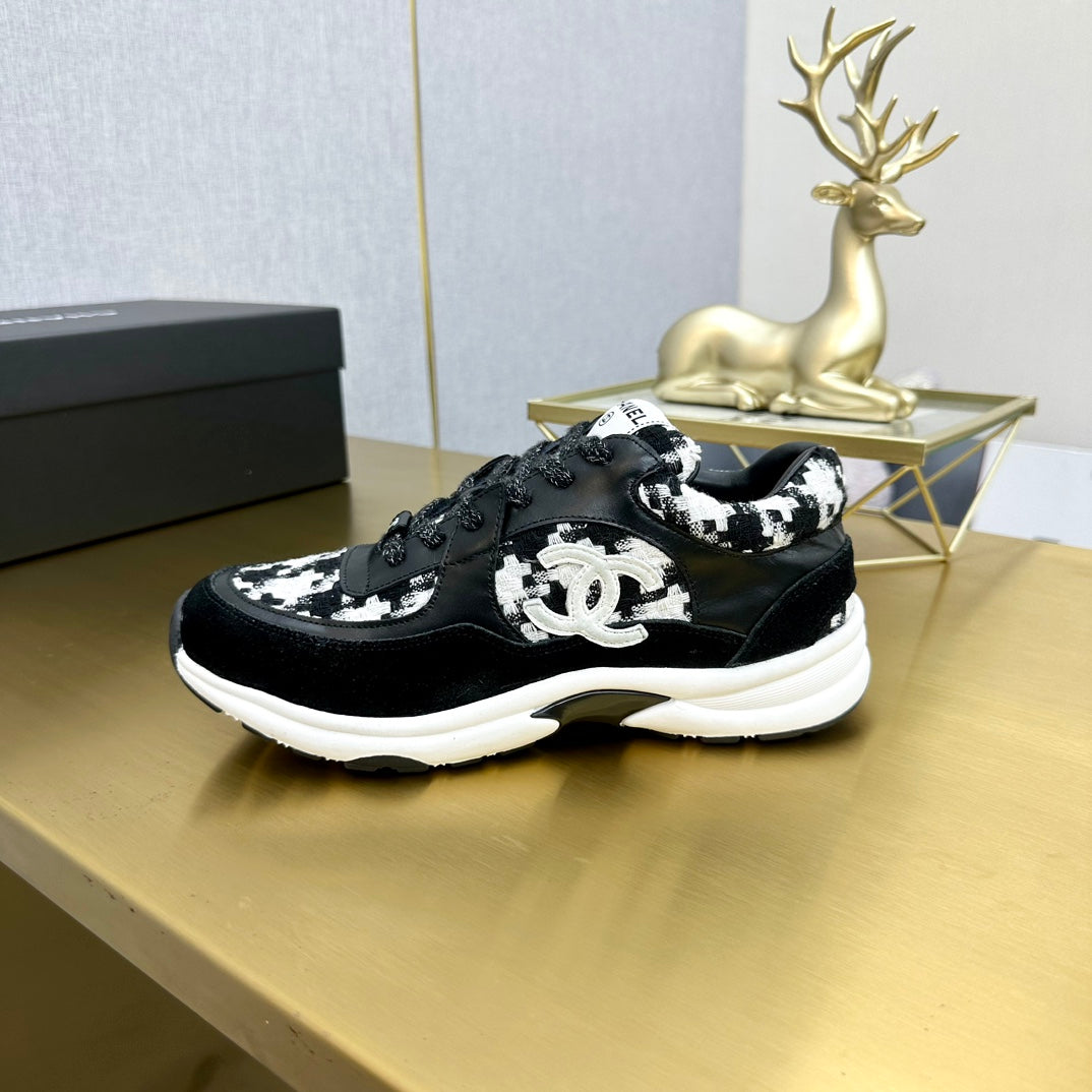 CC 26ss Trainer Black White Tweed Suede Calfskin 668058