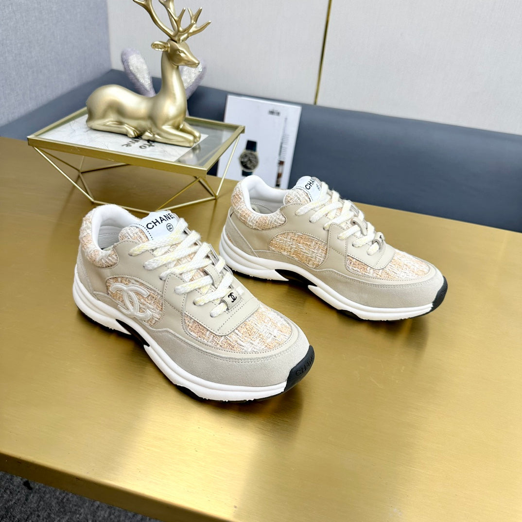 CC 26ss Trainer Beige Ivory Tweed Suede Calfskin 668059