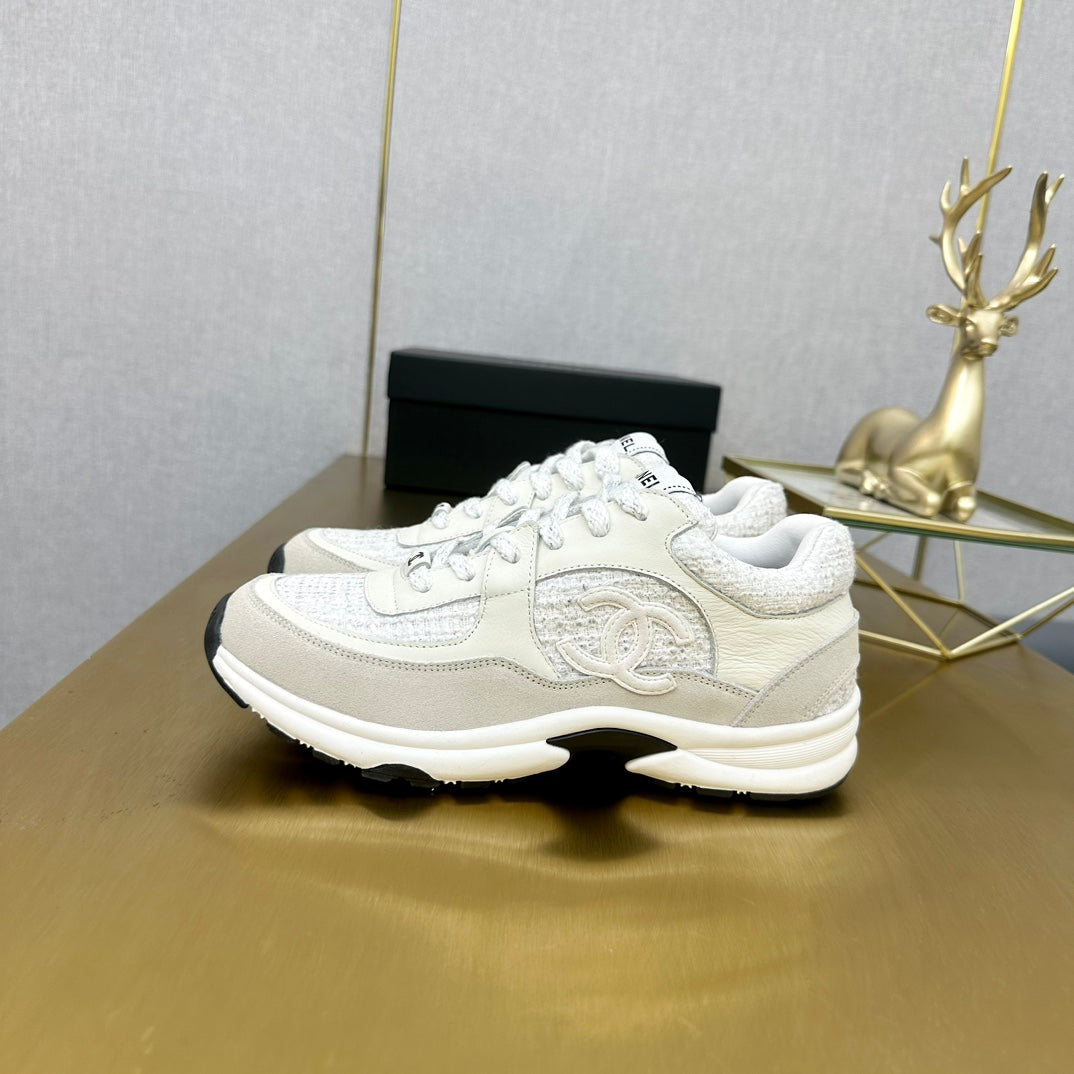 CC 26ss Trainer Ivory White Tweed Suede Calfskin 668061