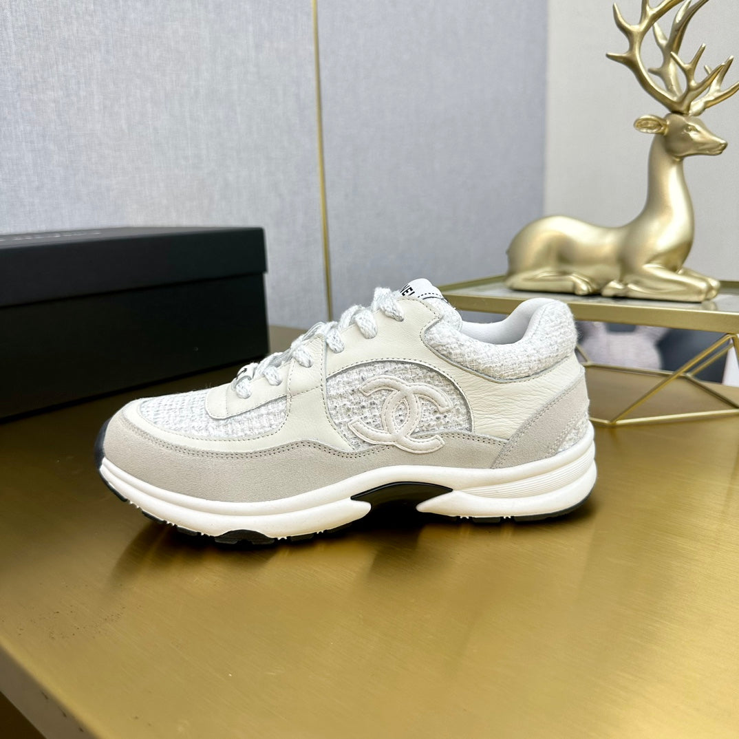 CC 26ss Trainer Ivory White Tweed Suede Calfskin 668061