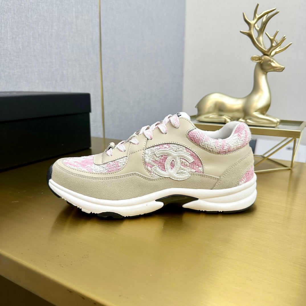CC 26ss Trainer Beige Pink Tweed Suede Calfskin 668062