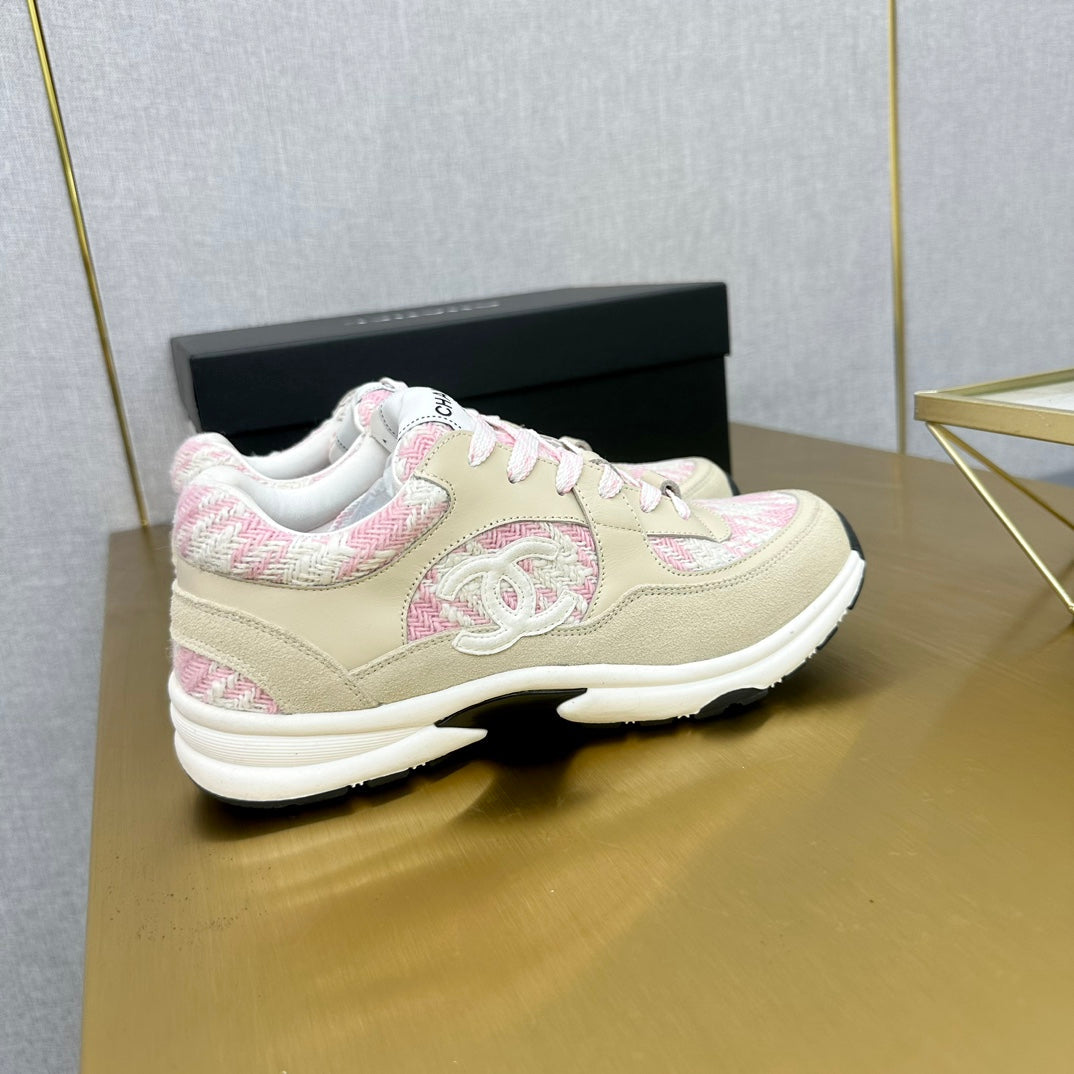 CC 26ss Trainer Beige Pink Tweed Suede Calfskin 668062