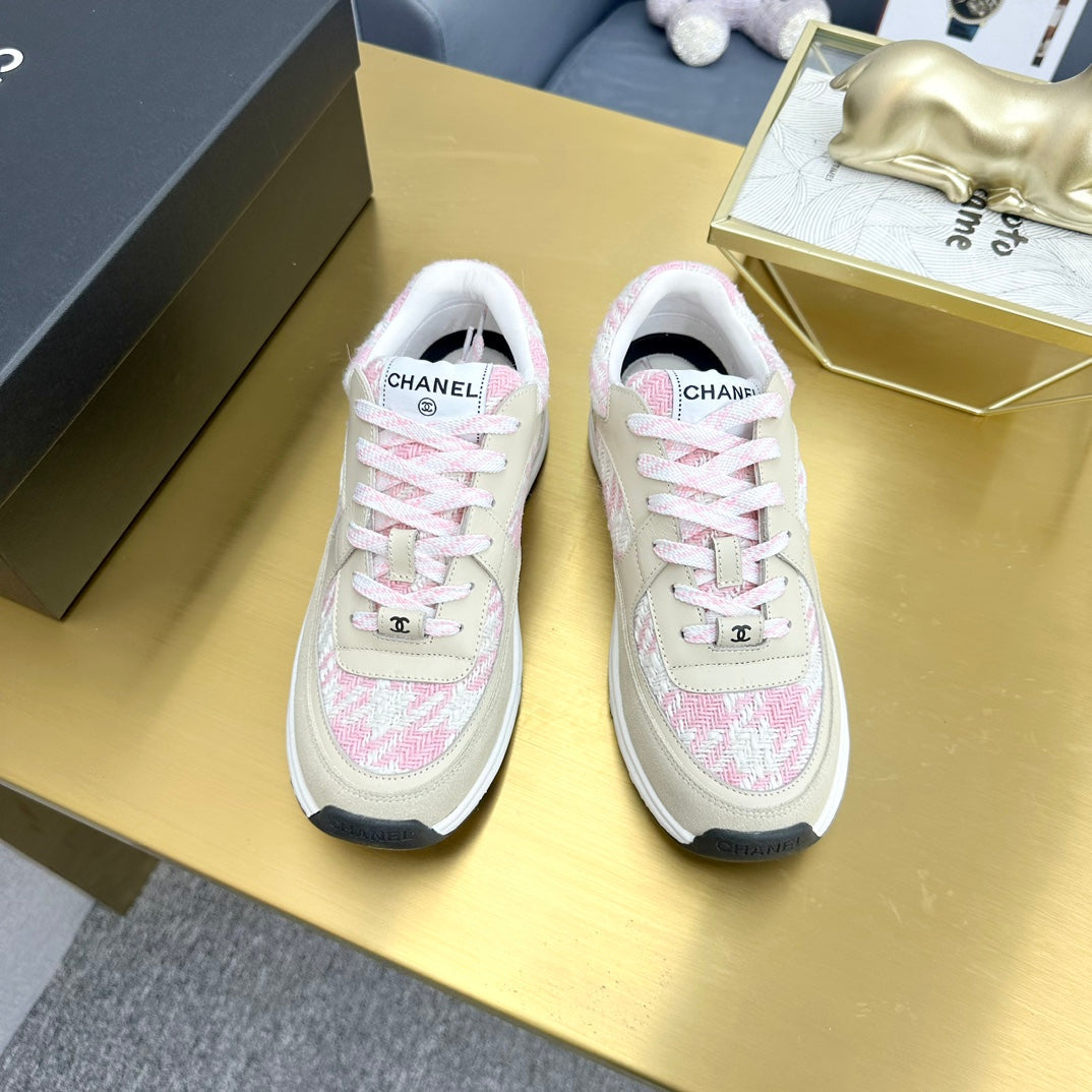 CC 26ss Trainer Beige Pink Tweed Suede Calfskin 668062