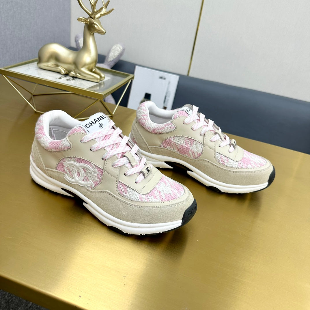 CC 26ss Trainer Beige Pink Tweed Suede Calfskin 668062
