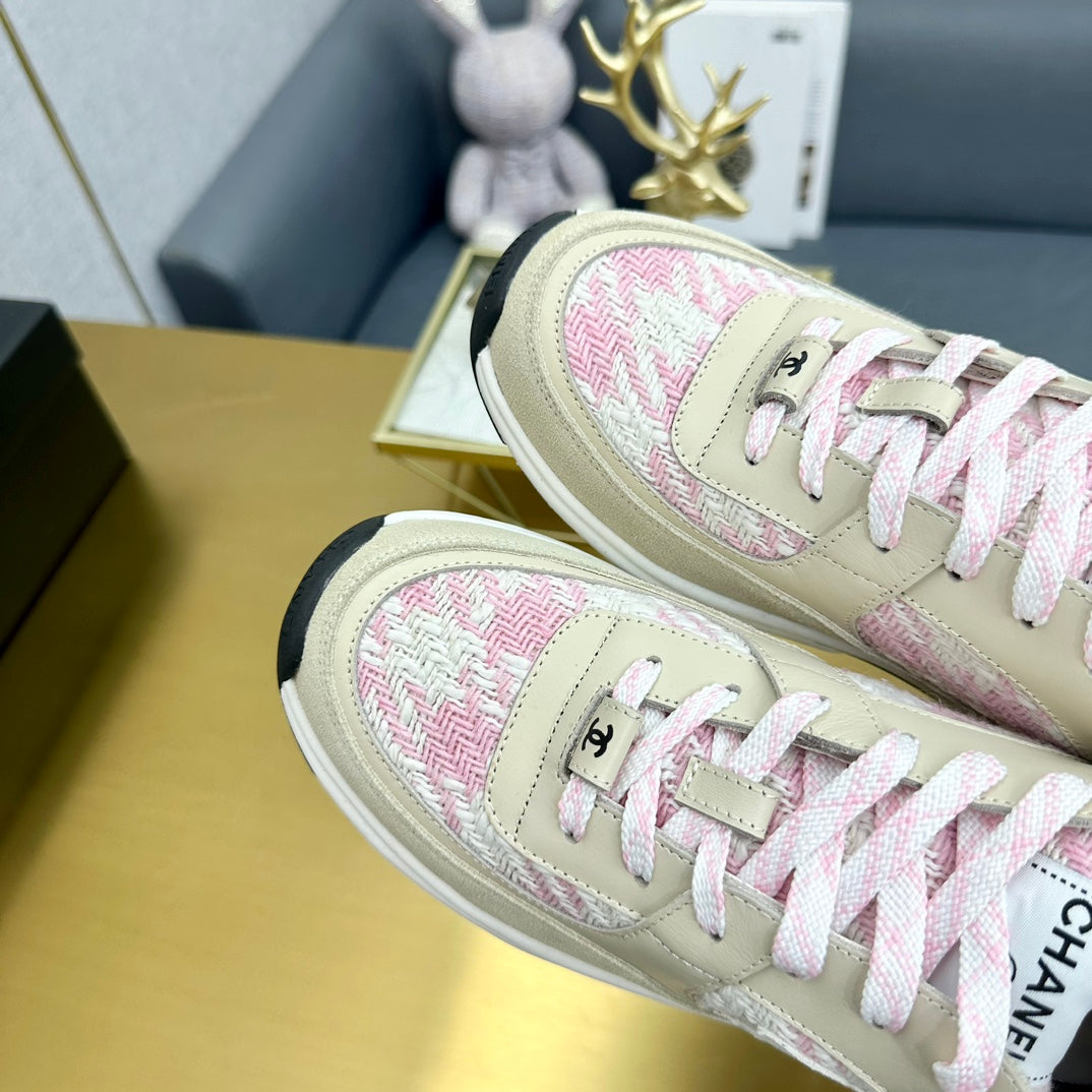 CC 26ss Trainer Beige Pink Tweed Suede Calfskin 668062