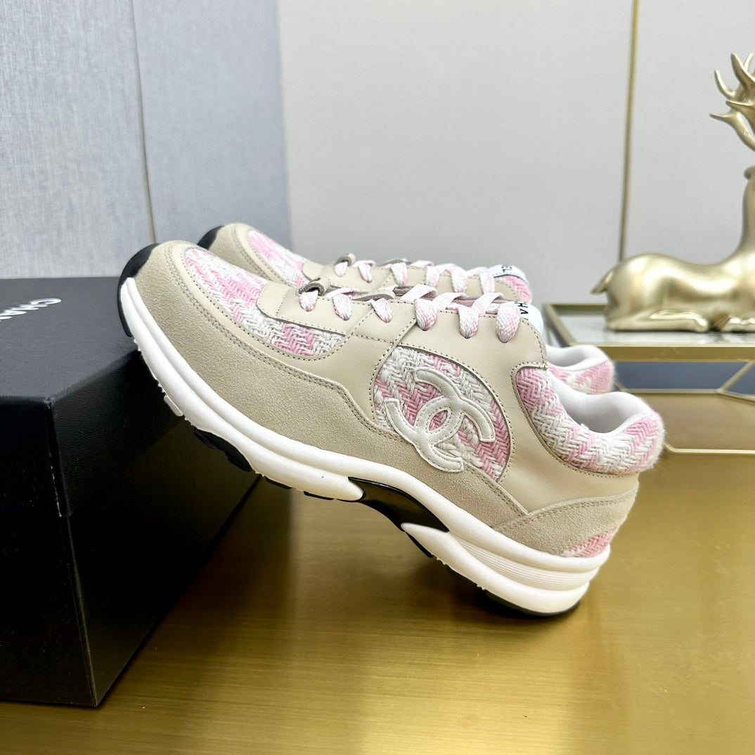 CC 26ss Trainer Beige Pink Tweed Suede Calfskin 668062