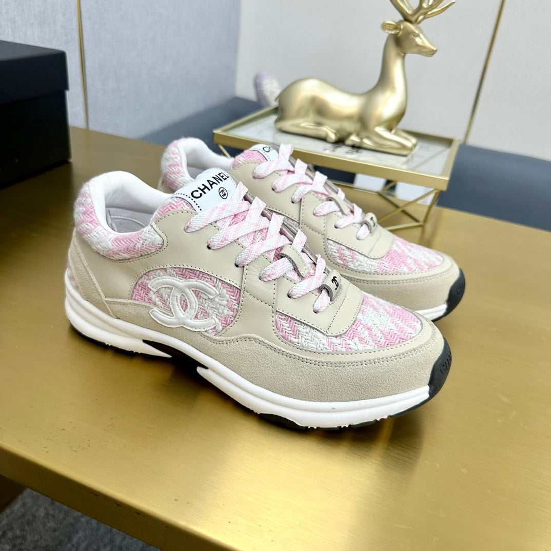 CC 26ss Trainer Beige Pink Tweed Suede Calfskin 668062