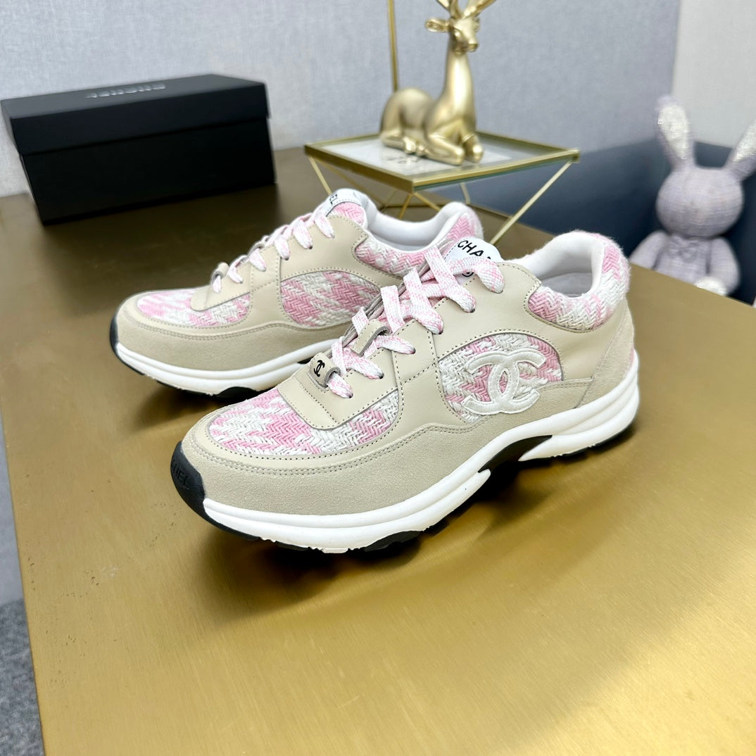 CC 26ss Trainer Beige Pink Tweed Suede Calfskin 668062