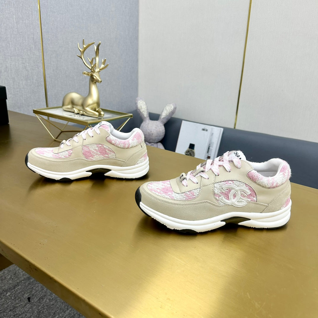 CC 26ss Trainer Beige Pink Tweed Suede Calfskin 668062