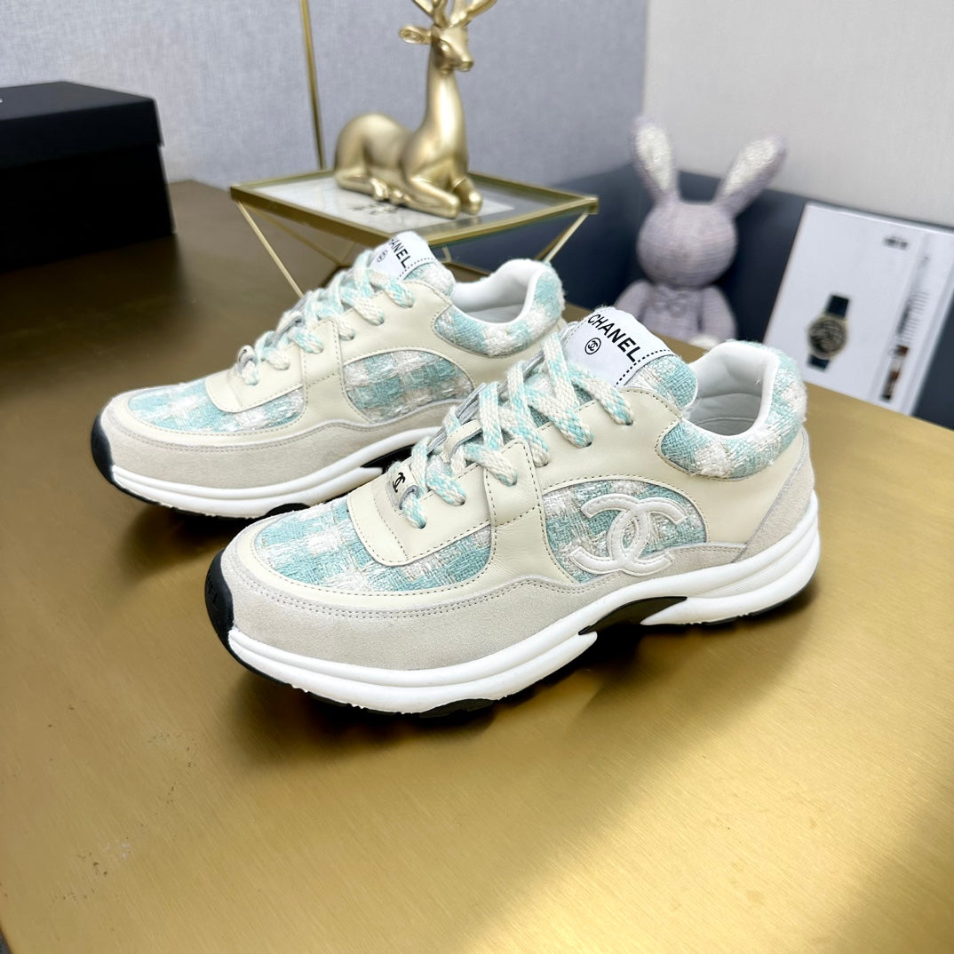 CC 26ss Trainer Beige Blue Tweed Suede Calfskin 668063