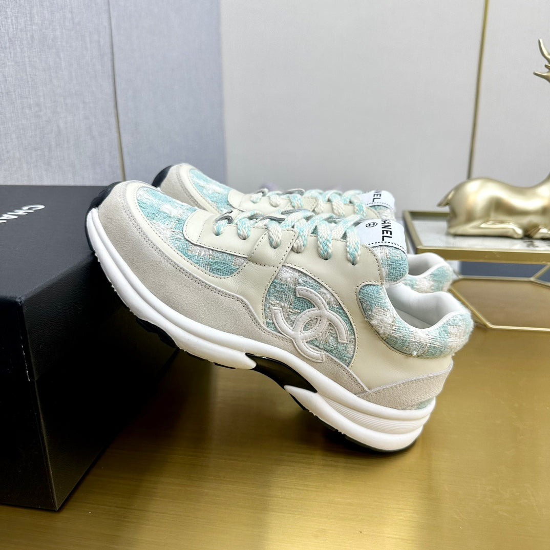 CC 26ss Trainer Beige Blue Tweed Suede Calfskin 668063