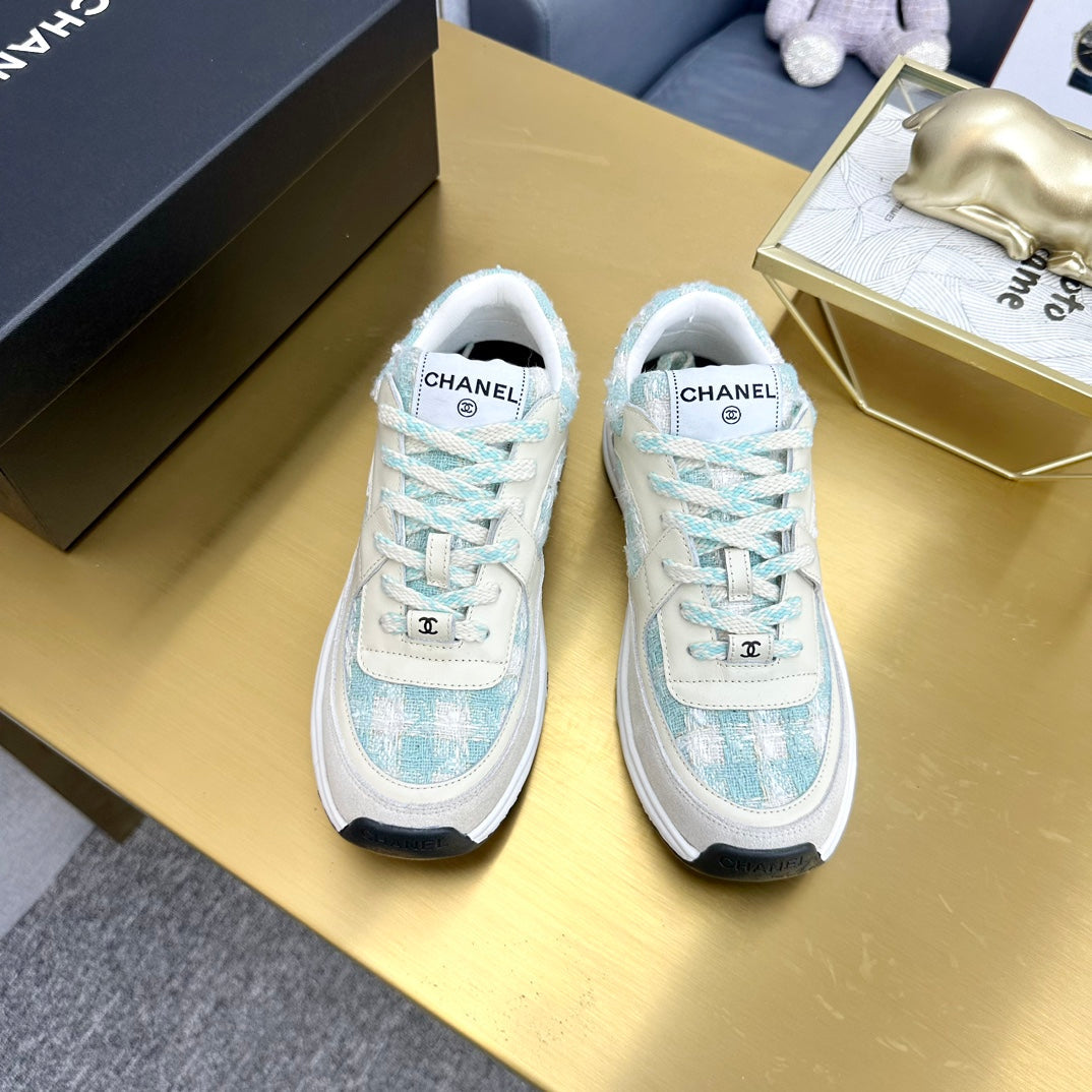 CC 26ss Trainer Beige Blue Tweed Suede Calfskin 668063