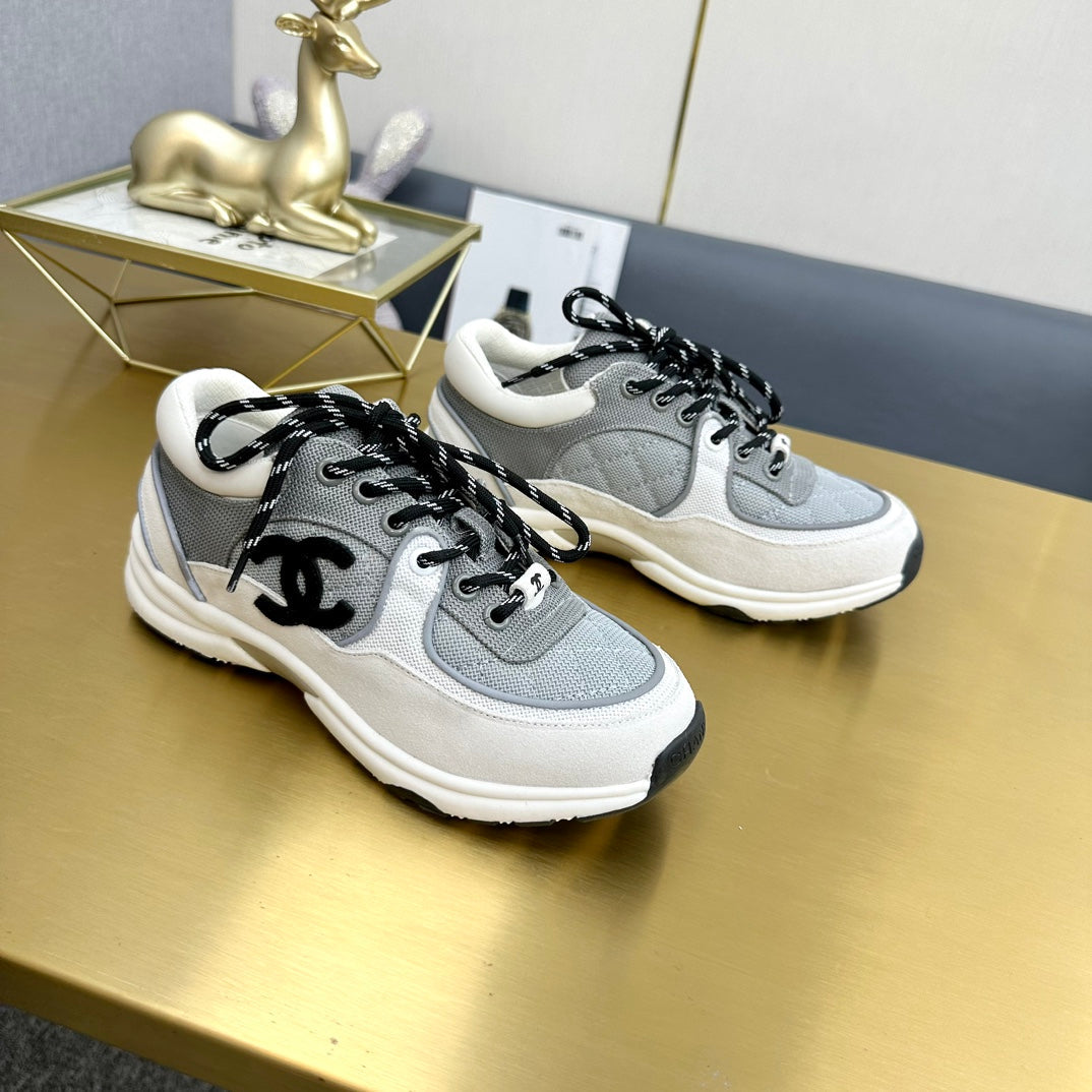 CC 26ss Trainer White Grey Mesh Suede Grained Calfskin 668064