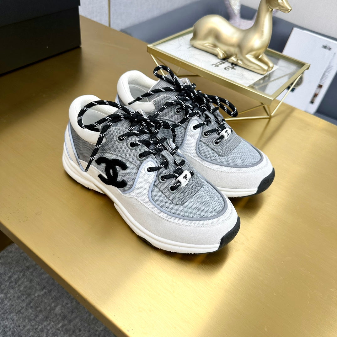 CC 26ss Trainer White Grey Mesh Suede Grained Calfskin 668064
