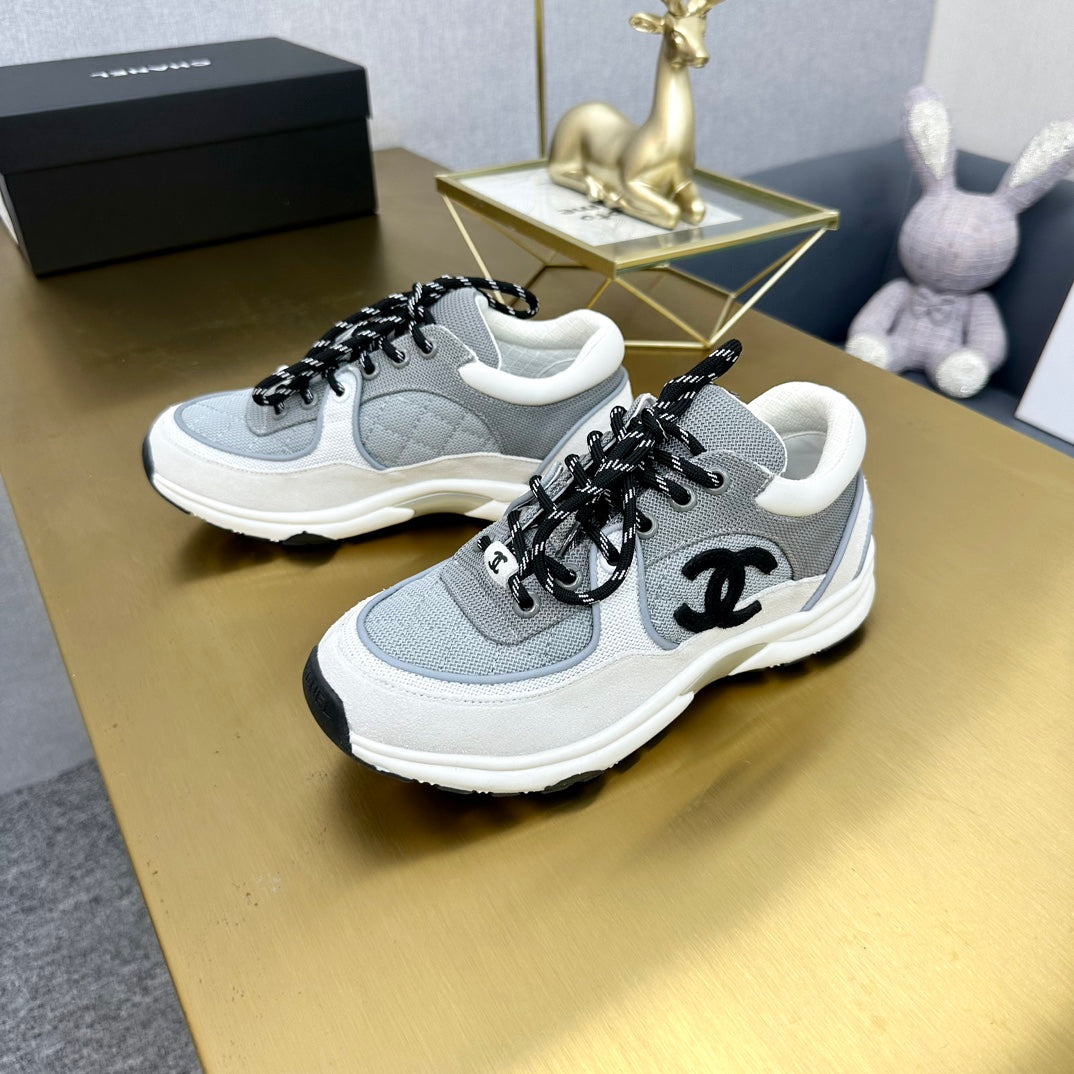 CC 26ss Trainer White Grey Mesh Suede Grained Calfskin 668064