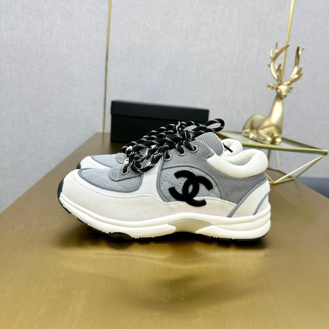 CC 26ss Trainer White Grey Mesh Suede Grained Calfskin 668064