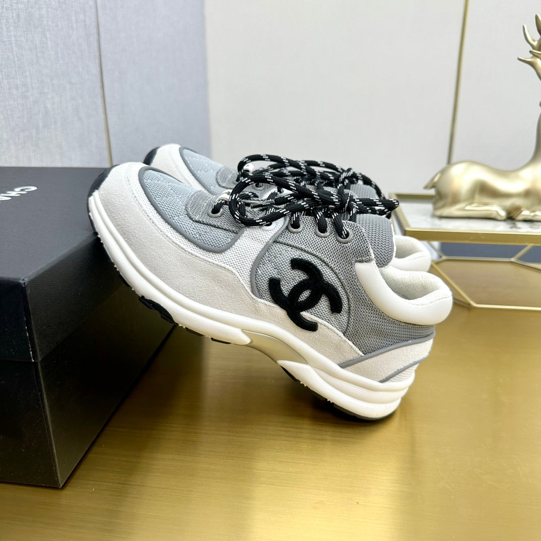 CC 26ss Trainer White Grey Mesh Suede Grained Calfskin 668064