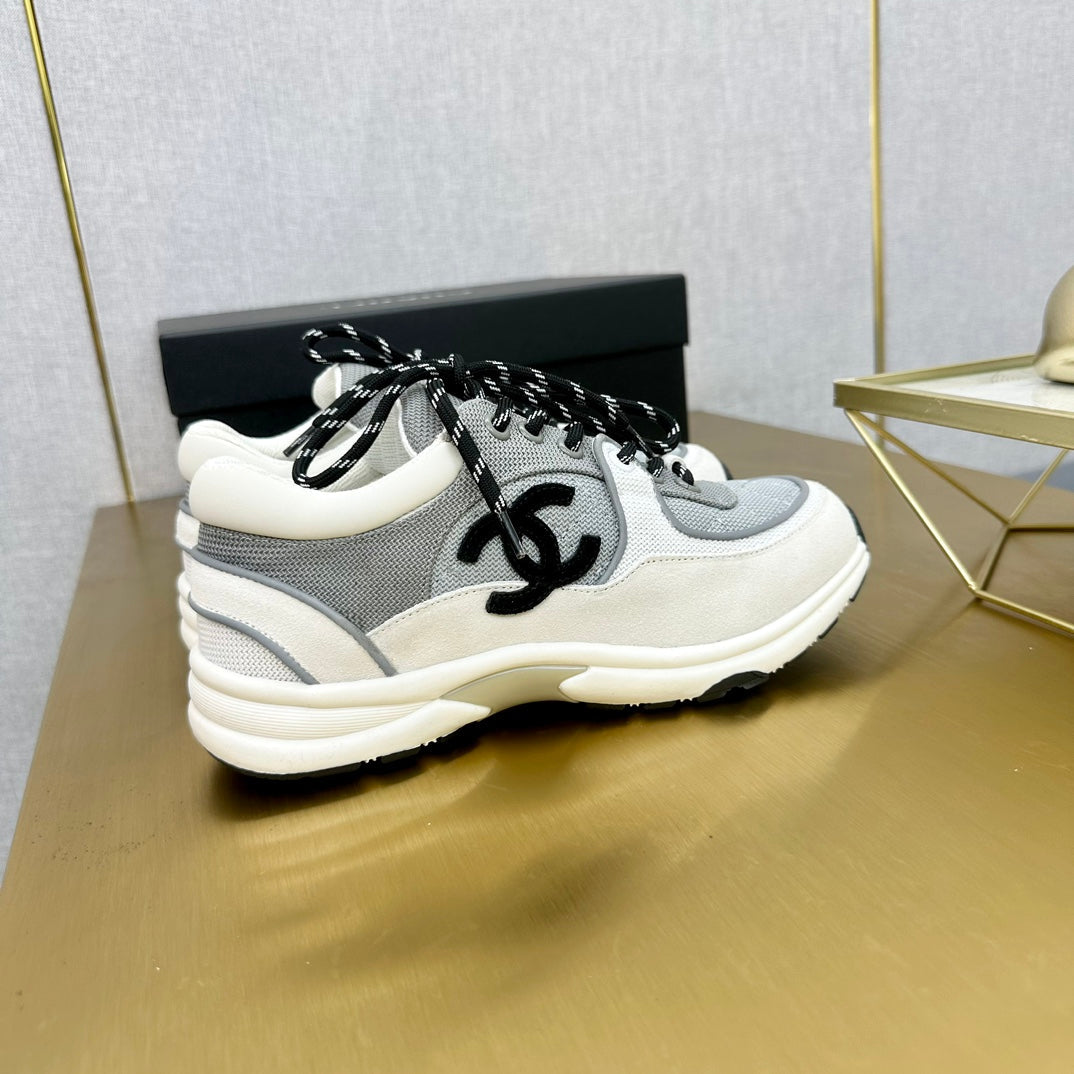 CC 26ss Trainer White Grey Mesh Suede Grained Calfskin 668064