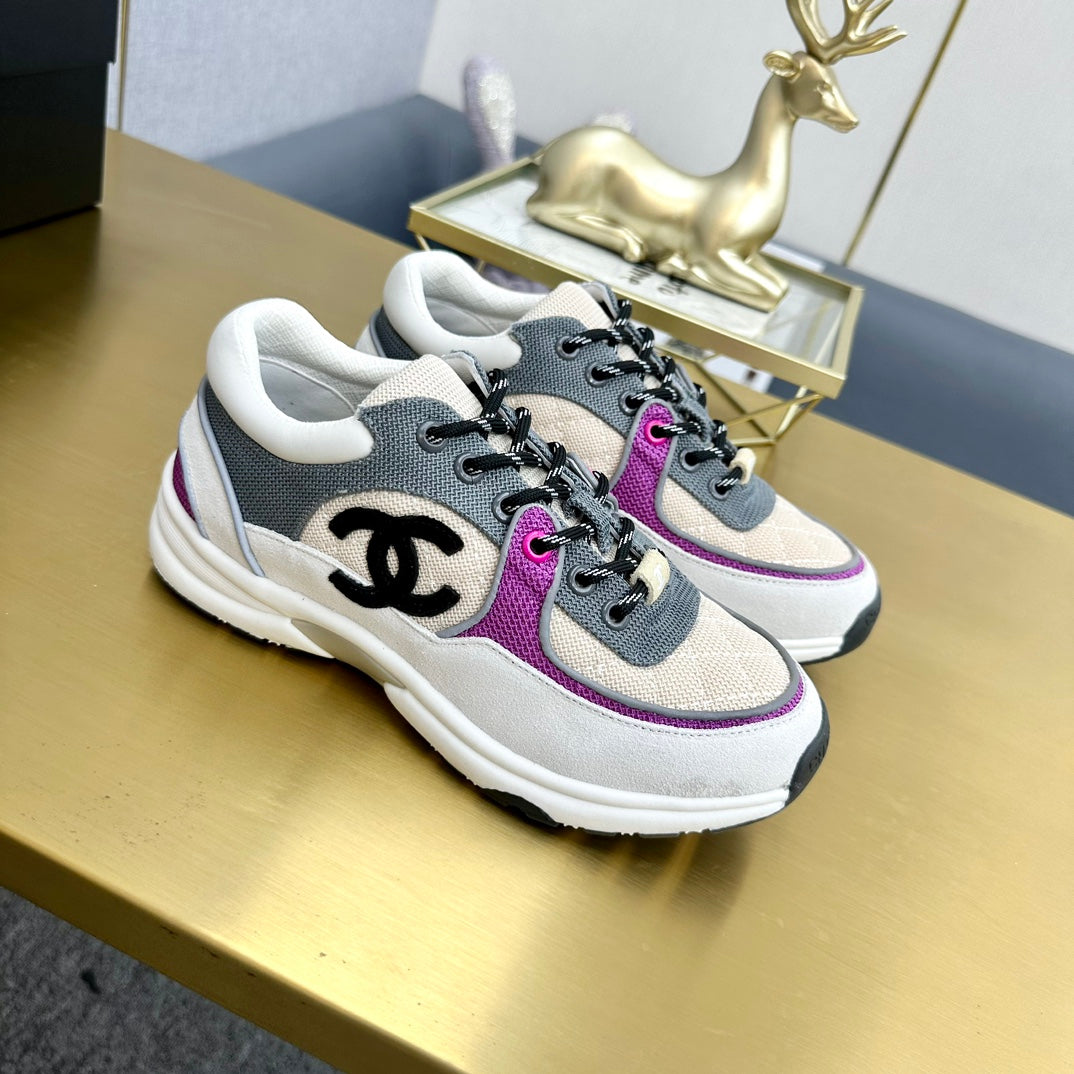 CC 26ss Trainer White Purple Mesh Suede Grained Calfskin 668065