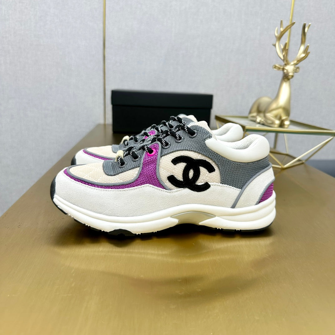 CC 26ss Trainer White Purple Mesh Suede Grained Calfskin 668065