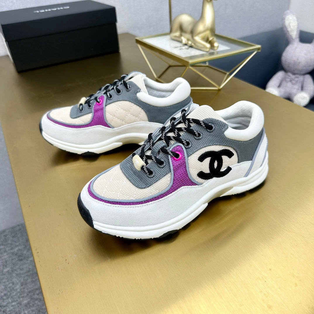 CC 26ss Trainer White Purple Mesh Suede Grained Calfskin 668065