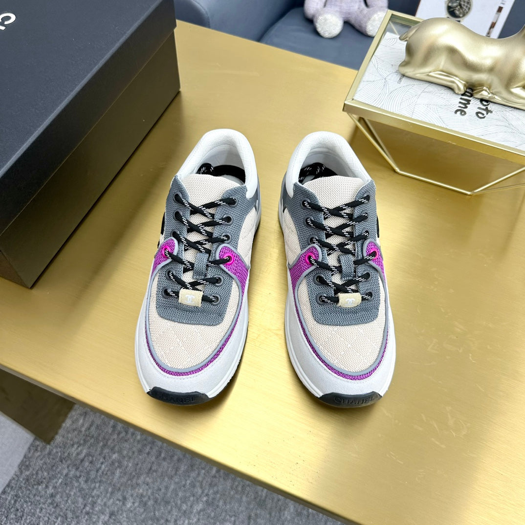 CC 26ss Trainer White Purple Mesh Suede Grained Calfskin 668065