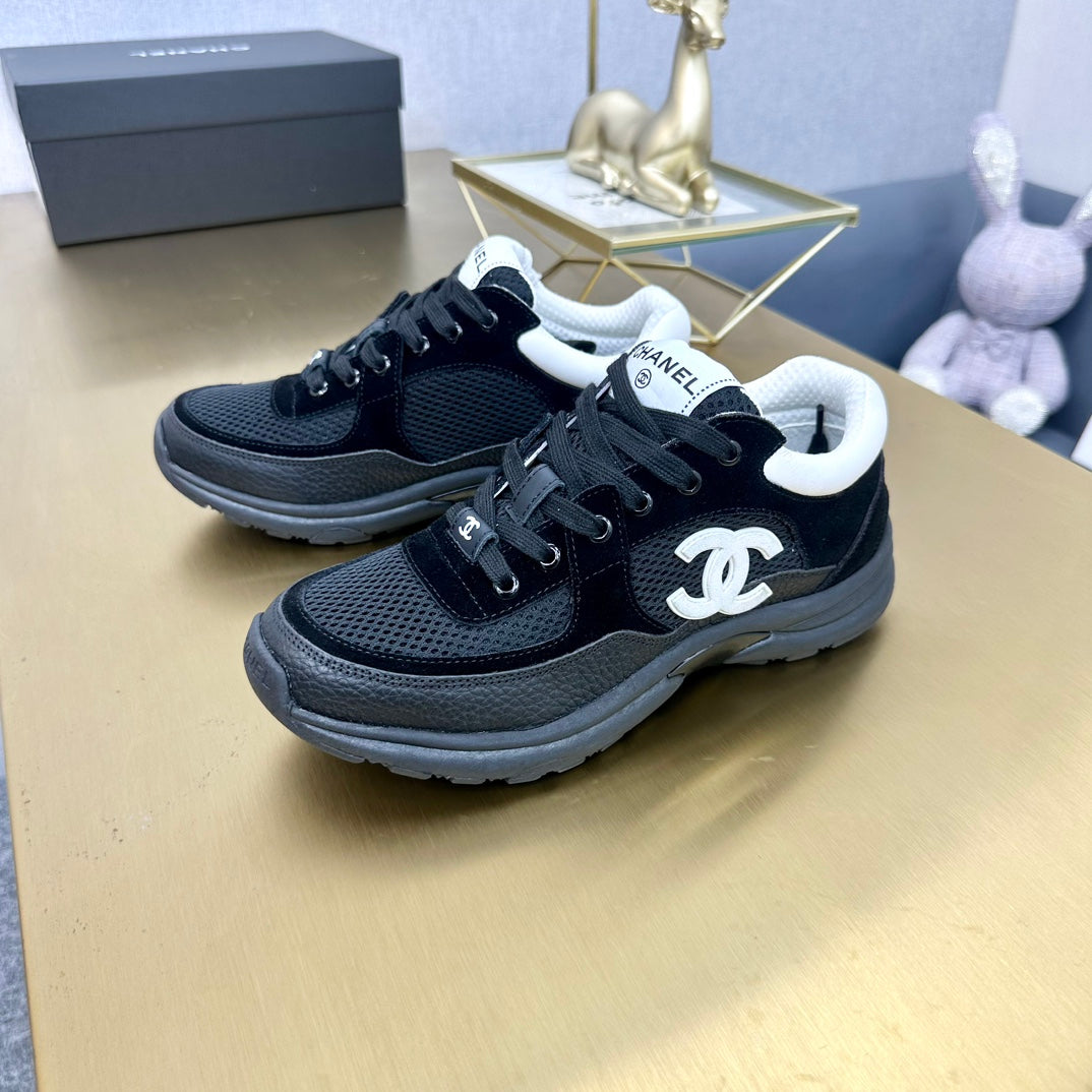 CC 26ss Trainer Black White Mesh Suede Grained Calfskin 668067