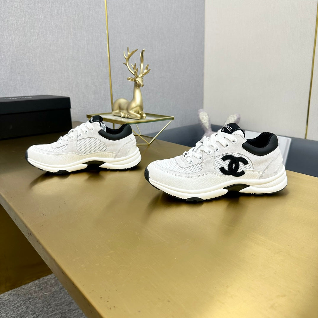 CC 26ss Trainer White Black Mesh Suede Grained Calfskin 668068
