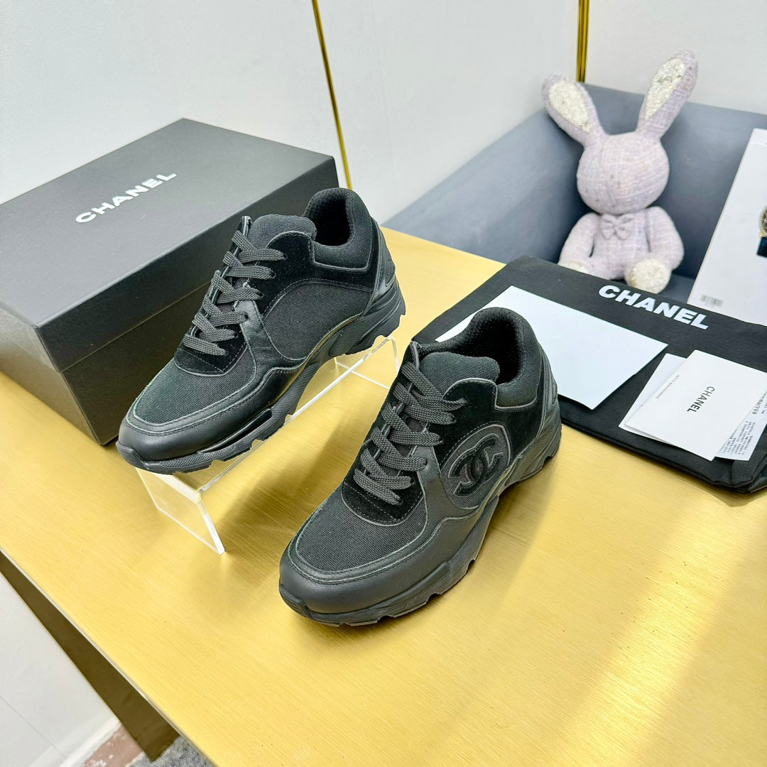 cc womens sneaker in black wool tweed and suede calfskin 137612