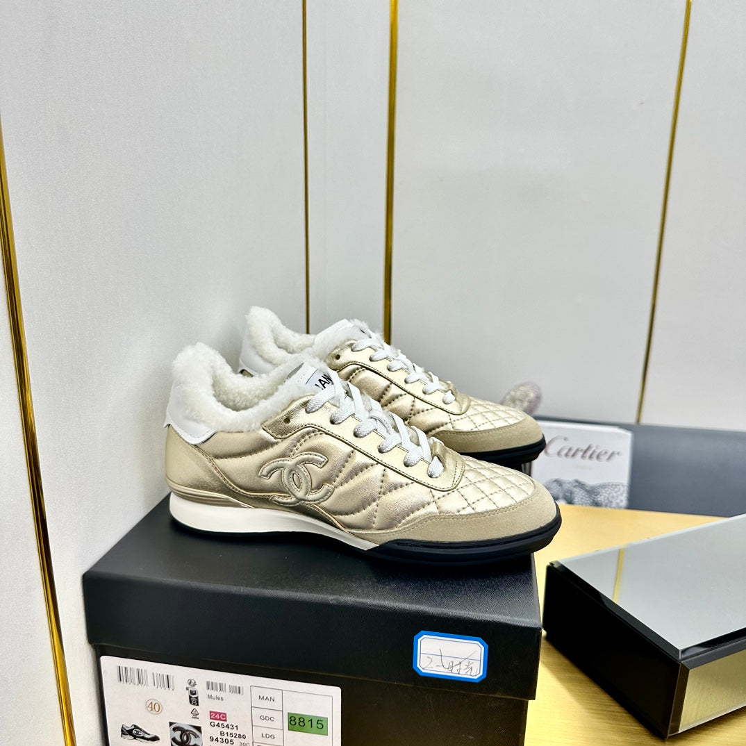 CC Low Sneaker Gold Metalic Wool Cowhide 413859