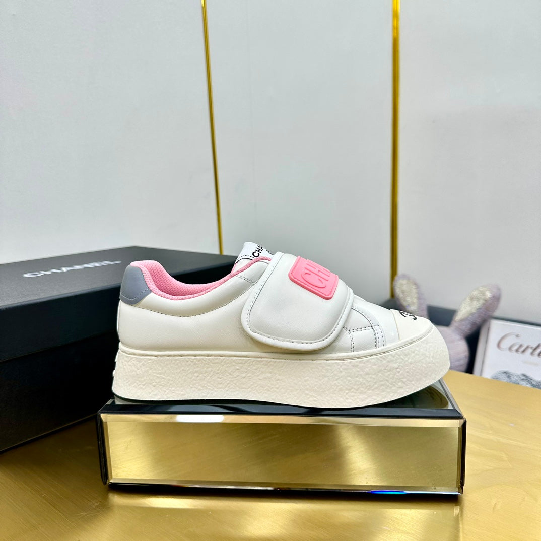 CC Velcro Strap Sneaker White Pink Sheepskin Mesh 832626