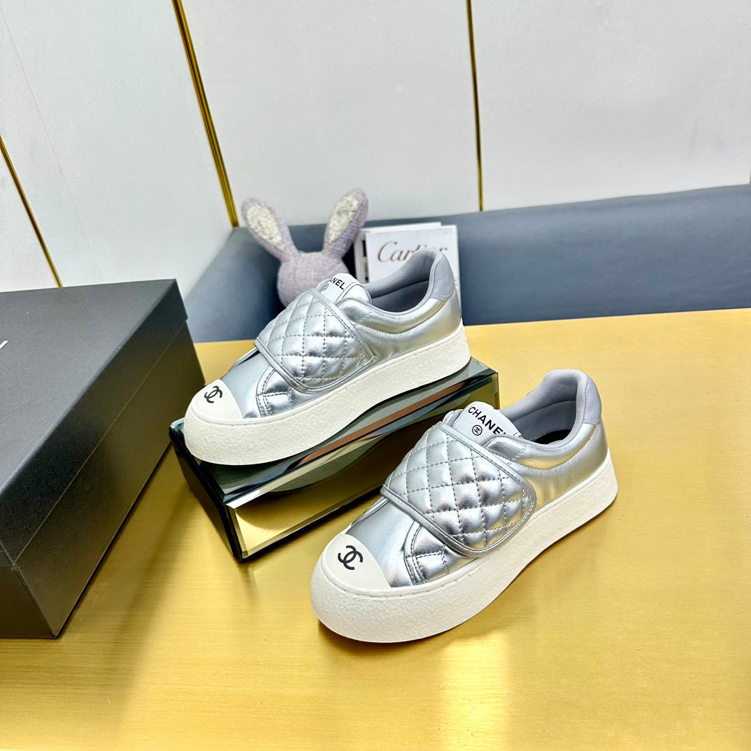 CC Quilted Velcro Strap Sneaker Sliver Sheepskin Mesh 832628