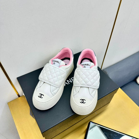 CC Quilted Velcro Strap Sneaker White Pink Sheepskin Mesh 832629