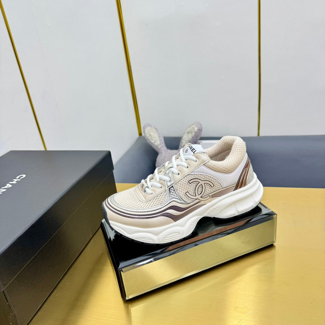 CC Logo Sneakers White Cream Calfskin Mesh Fabric 927340