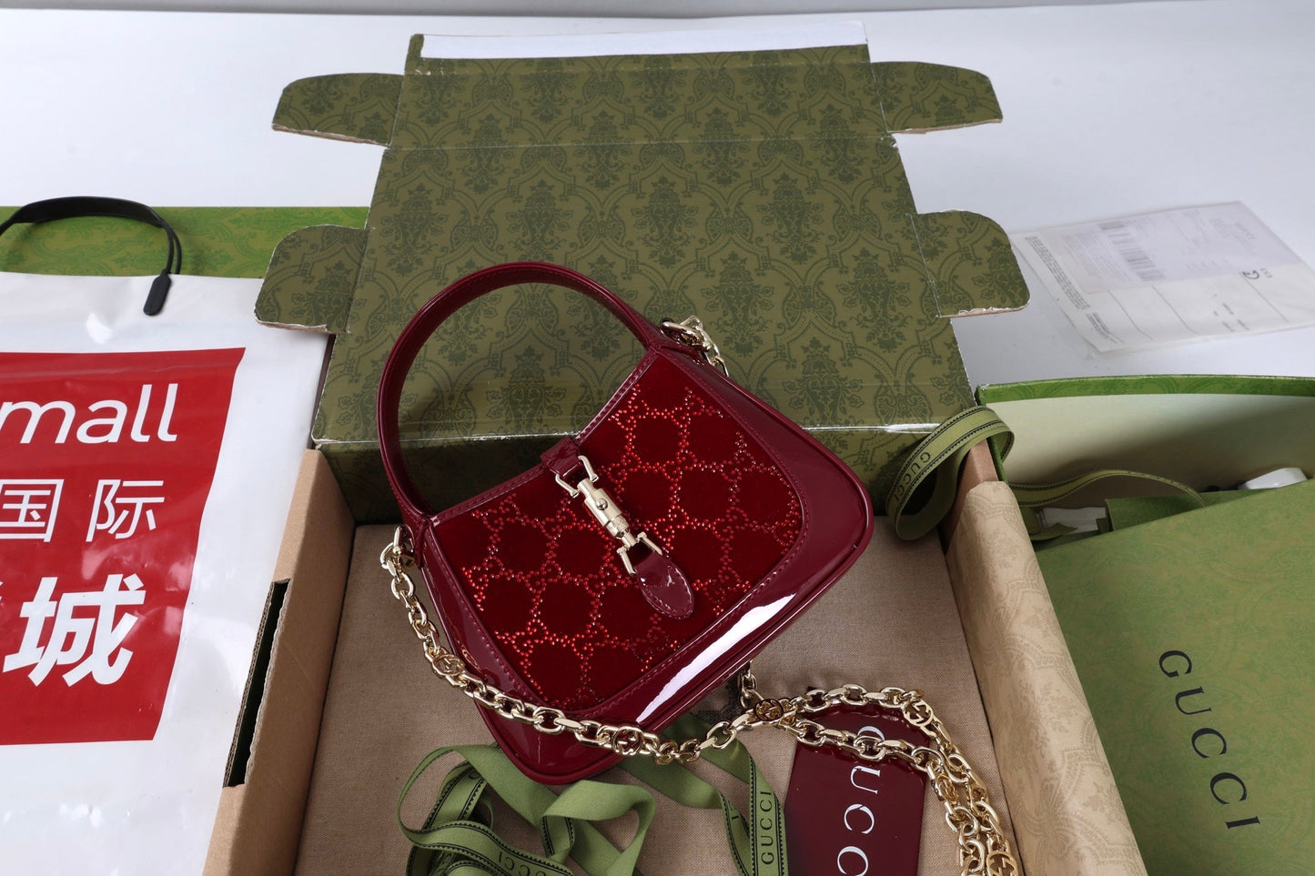 Gucci Jackie 1961 Mini Bag Red Patent Leather Crystals