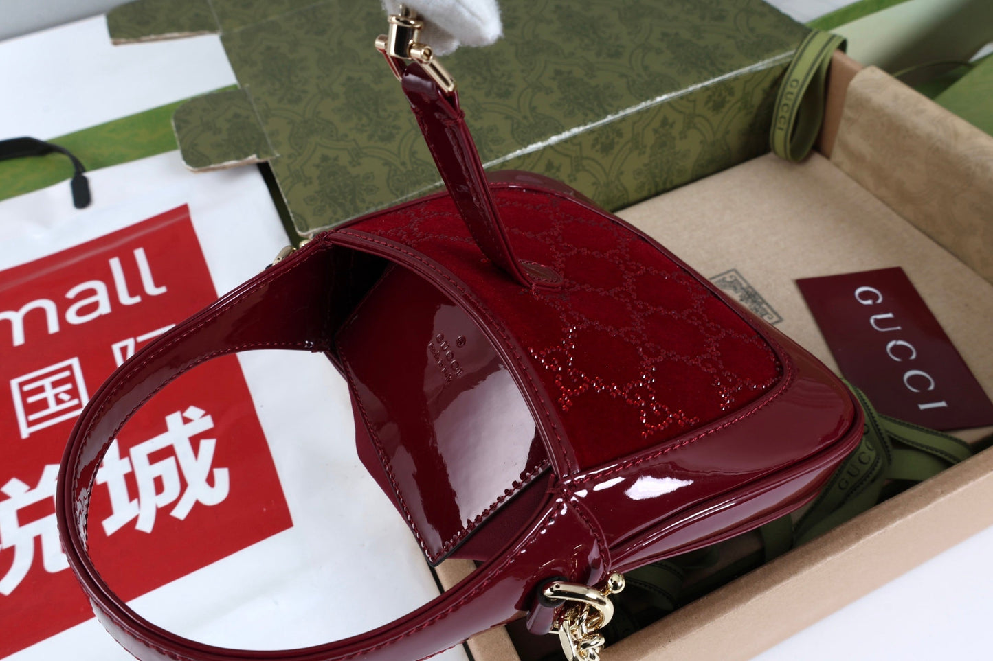 Gucci Jackie 1961 Mini Bag Red Patent Leather Crystals