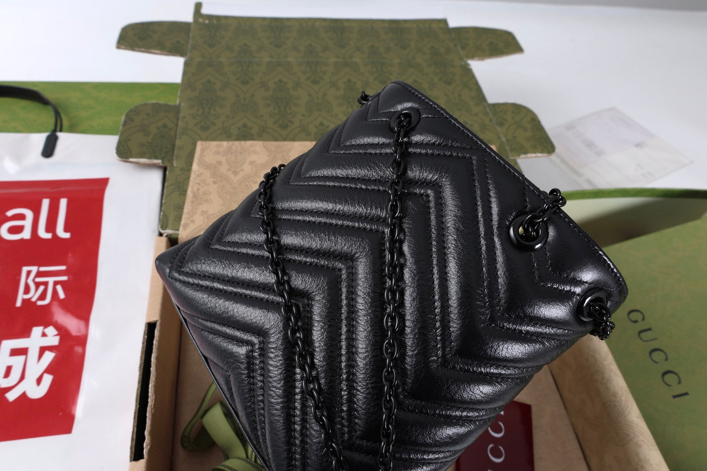 Gucci 26s Marmont Nano Bucket Bag Black Quilted Leather