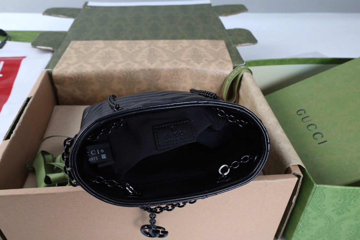 Gucci 26s Marmont Nano Bucket Bag Black Quilted Leather