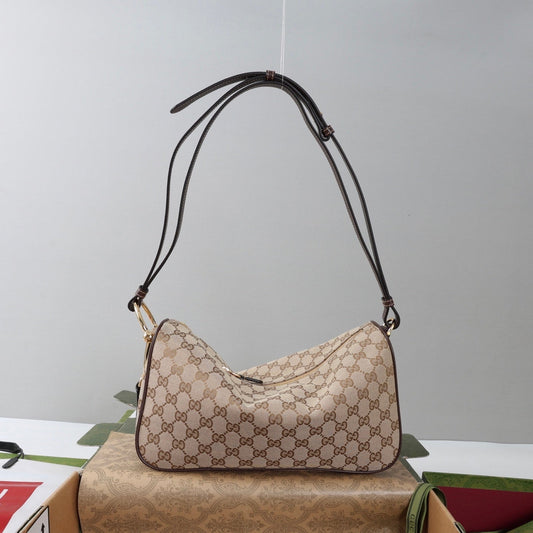 GG Half Horsebit Mini Shoulder Bag Beige Brown Canvas