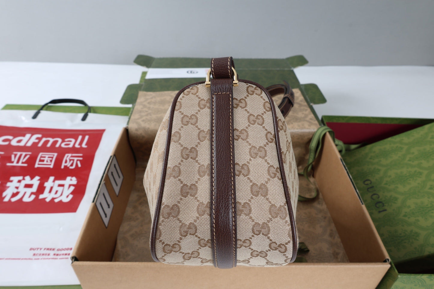 GG Half Horsebit Mini Shoulder Bag Beige Brown Canvas