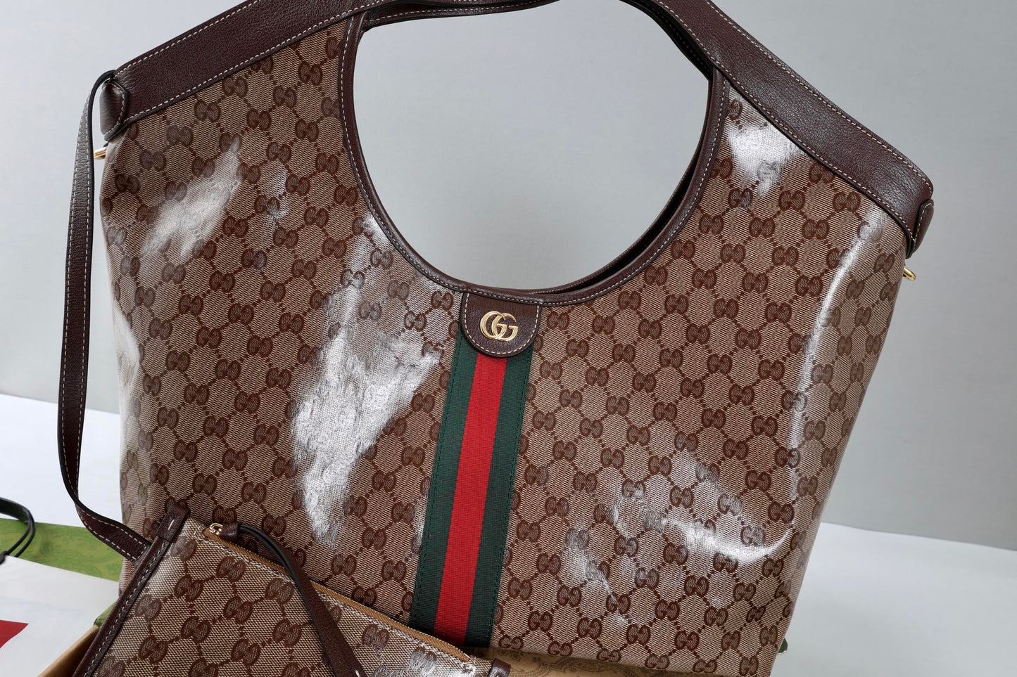Gucci 26s Giglio Large Tote Bag Sand Brown Fabric