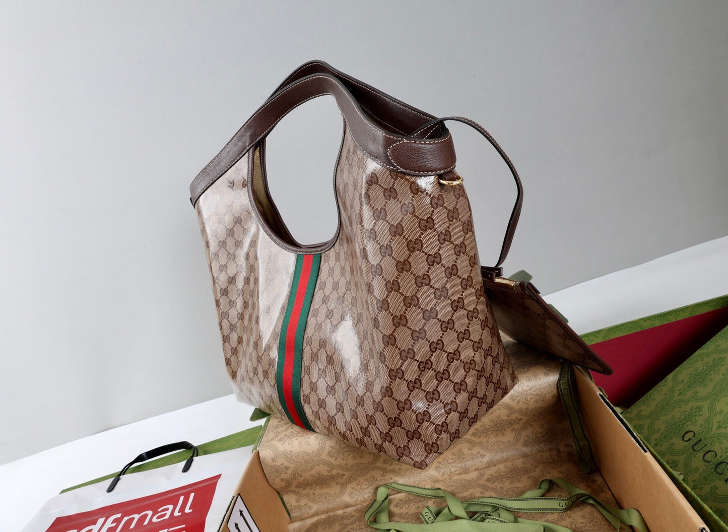 Gucci 26s Giglio Large Tote Bag Sand Brown Fabric