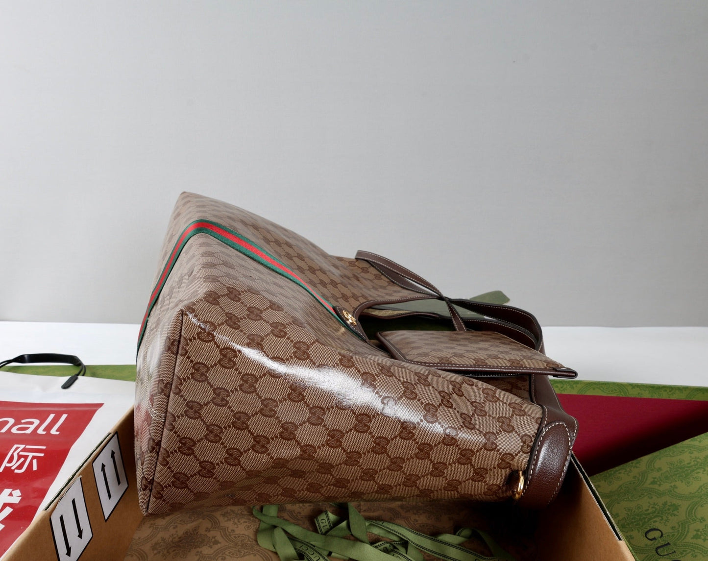 Gucci 26s Giglio Large Tote Bag Sand Brown Fabric
